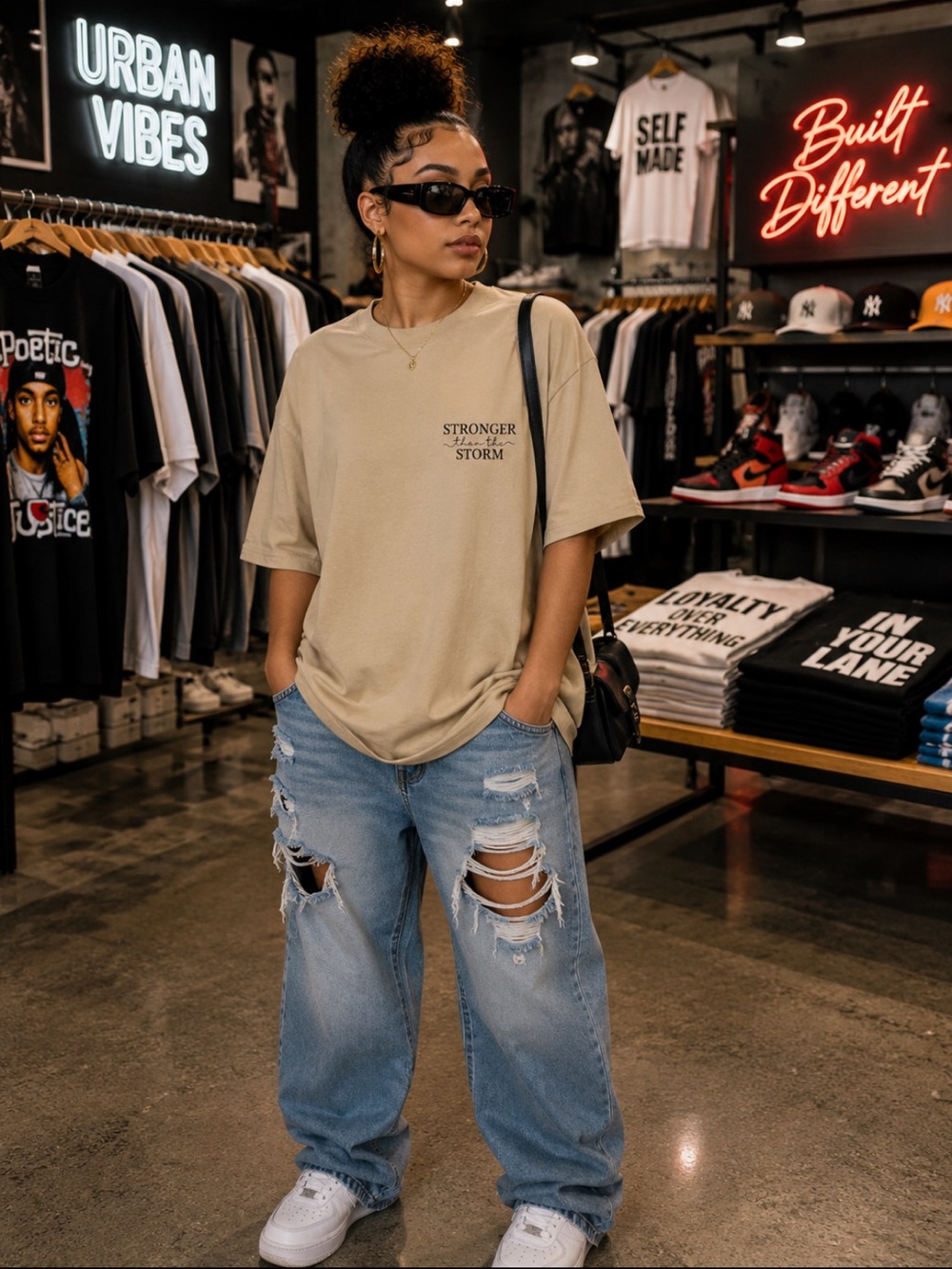 Stronger Than The Storm Beige Graphic Tee
